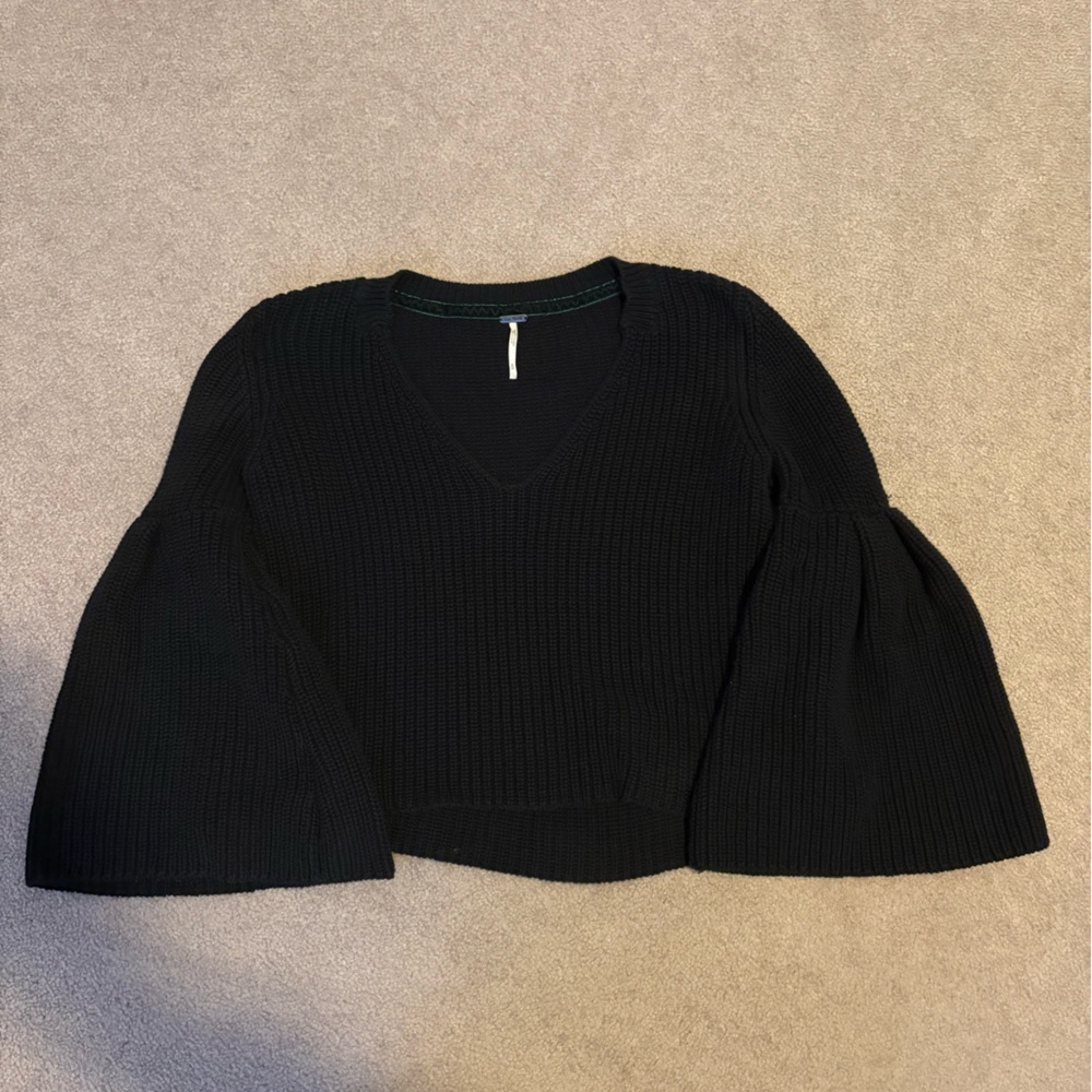 Free People Black Bell Sleeve Sweater
